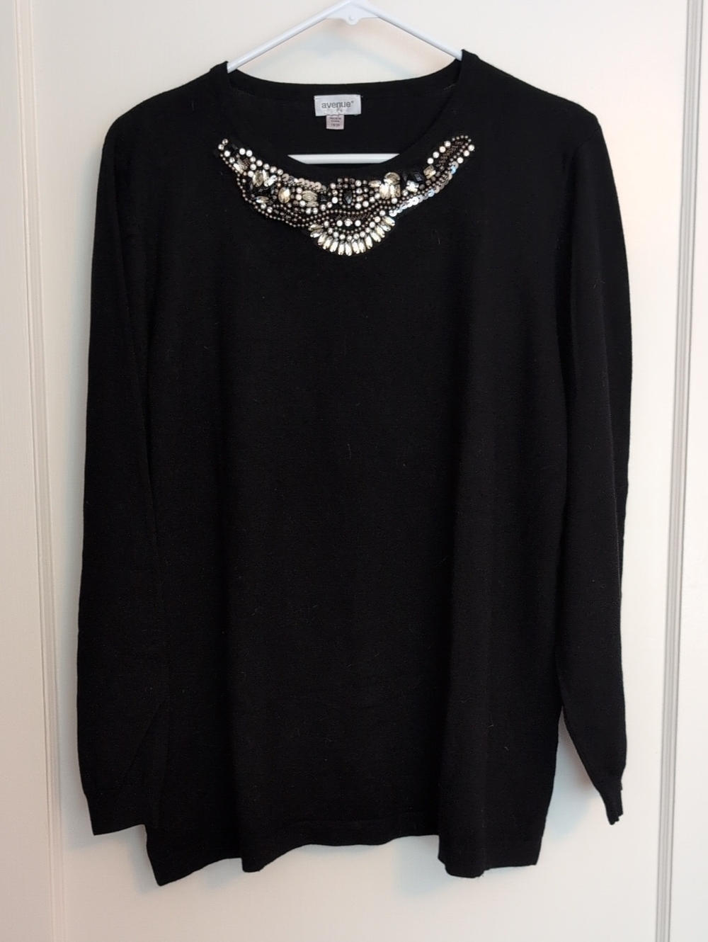 Avenue Black Jeweled Scoopneck Sweater